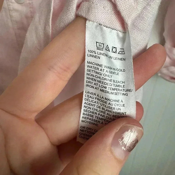 Saks Fifth Avenue pink Linen button up long sleeve size medium C40 - Picture 3 of 6